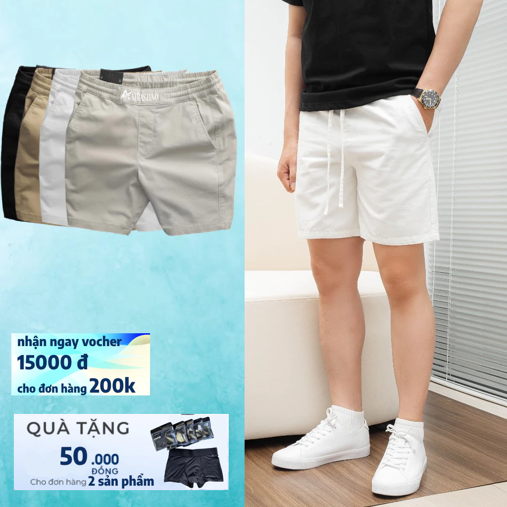 Quần short kaki nam Atrastino co giãn dầy dặn mềm mịn form ngắn trên gối trẻ trung short001